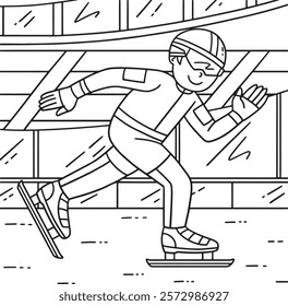 Speed Skating Male Sprinting Coloring Page 