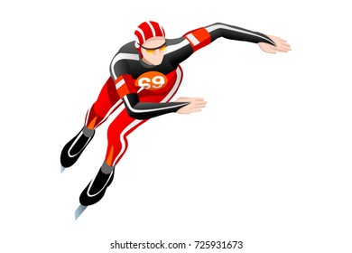 Speed skating race skater athlete winter sport man vector 3D iceskating iceskating isometric icon.