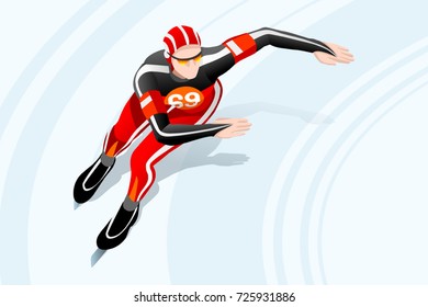 Speed skating race skater athlete winter sport man vector 3D iceskating isometric icon.