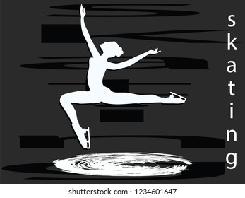 Speed skating - silhouette of a girl in a jump - abstract background - vector Winter sport
