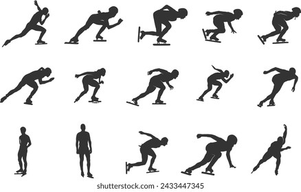 Speed skating silhouettes, Speed skater silhouettes, Speed skating vector illustration