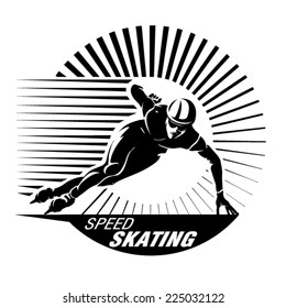 Speed skating. Vector illustration in the engraving style