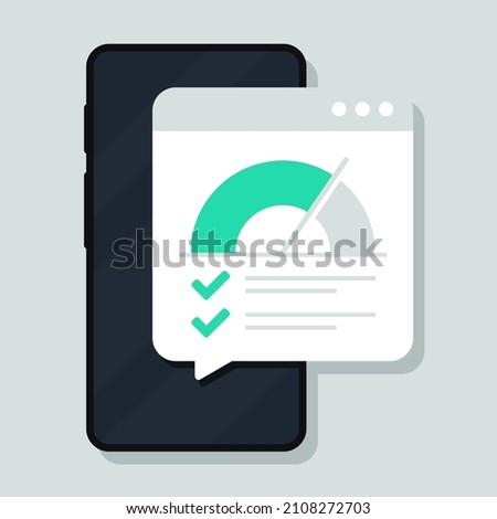 Speed ​​test in smartphone. High speed performance mobile phone. Vector illustration 