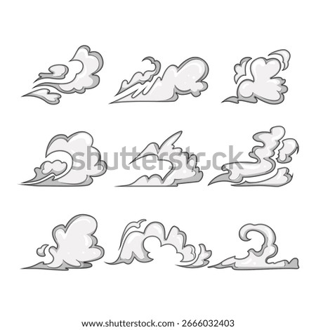 speed smoke cloud set cartoon. swiftness haste, celerity quickness, fleetness vapor speed smoke cloud sign. isolated symbol vector illustration