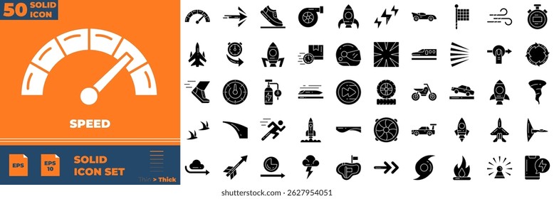 Velocidade Sólido editável ícones definido. Ilustração vetorial em estilo sólido fino moderno de ícones de velocidade: rápido, lento, movimento, indicador, etc