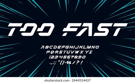 Speed Sport Schriftart, schnelle dynamische Tech-Art, moderne Spielschrift, abstraktes urbanes englisches Alphabet. Vektorgrafik ABC Buchstaben, Zahlen und Melden Sie sich an Zukunft, Technologischer Stil mit Bewegungsauto Race-Effekt