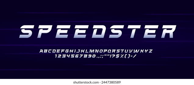 Speed sport font or fast dynamic urban type for modern game typeface, vector tech english alphabet. Car racing or speed sport font of gear race letters in gradient, rally and technology style typeset