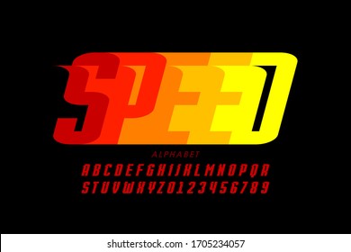 Speed sport style font design, alphabet letters and numbers vector illustration