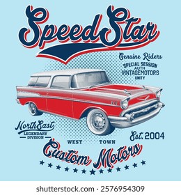 Speed Star Retro Car Vintage T shirt Design For Screen Print