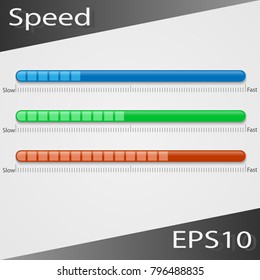 Speed status bar. Set of color vector speed bands. 