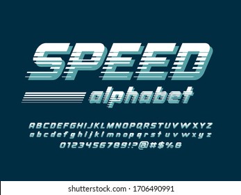 Speed style alphabet design with uppercase, lowercase, numbers and symbol