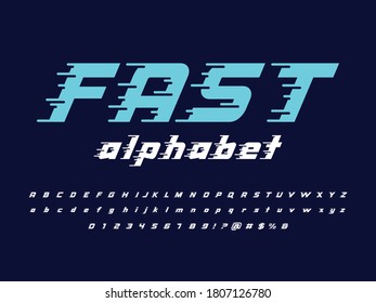 Speed style alphabet design with uppercase, lowercase, numbers and symbols