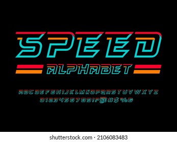 Speed style alphabet design with uppercase, numbers and symbols