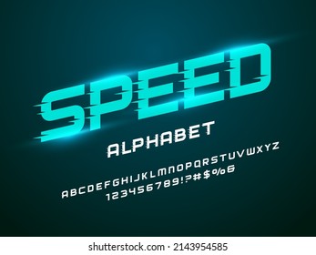 Speed style alphabet design with uppercase, numbers and symbol