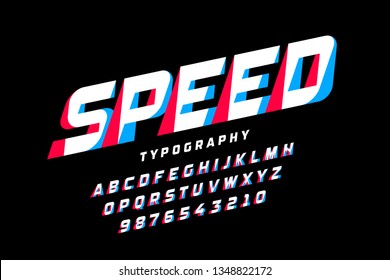 Speed style font, alphabet letters and numbers vector illustration