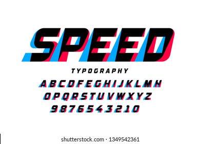 Speed style font, alphabet letters and numbers vector illustration