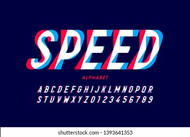 Speed style font, alphabet letters and numbers vector illustration