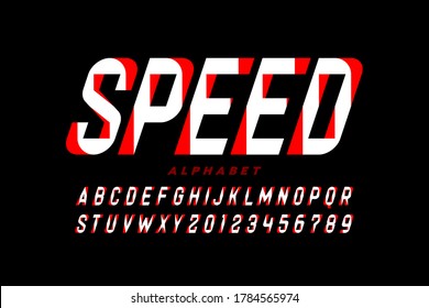 Speed style font, alphabet letters and numbers vector illustration