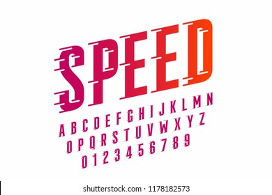 Speed Style Font, Alphabet And Numbers, Vector Illustration