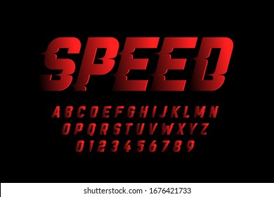 Speed style font, alphabet and numbers vector illustration