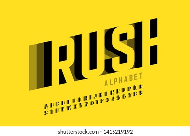 Speed style font design, alphabet letters and numbers, vector illustration