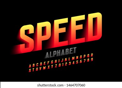 Speed style font design, alphabet letters and numbers vector illustration