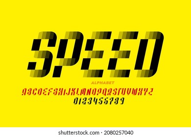 Speed style font design, alphabet letters and numbers vector illustration