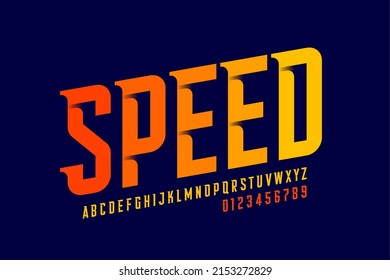 Speed style font design, sport alphabet, letters and numbers vector illustration