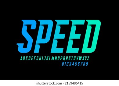 Speed style font design, sport alphabet, letters and numbers vector illustration