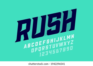 Speed style font, typography design, alphabet letters and numbers vector illustration