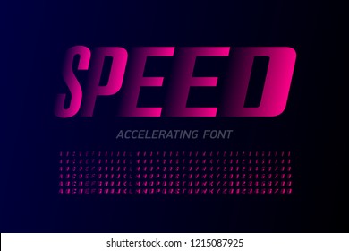 Speed style modern font, accelerating set of alphabet letters and numbers, vector illustration