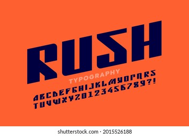 Speed style modern font design, alphabet letters and numbers vector illustration