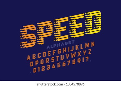 Speed style modern sport font, alphabet letters and numbers vector illustration