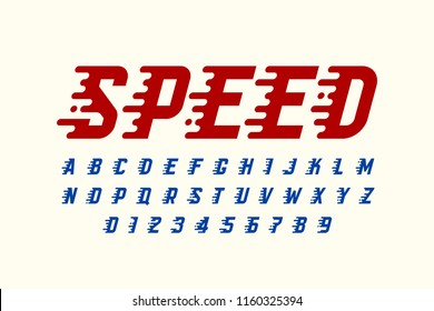 Speed Style Retro Font Design, Alphabet Letters And Numbers Vector Illustration