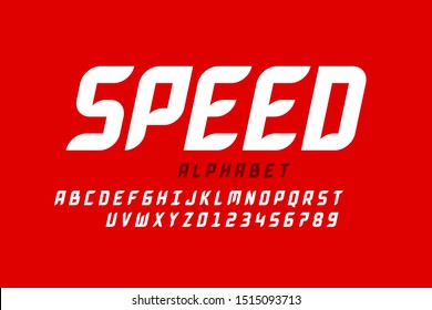 Speed style sport font, alphabet letters and numbers, vector illustration svg