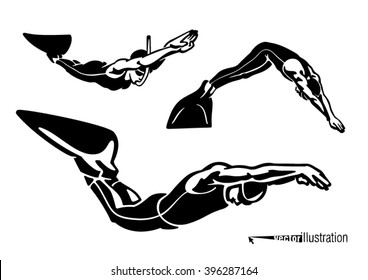 Speed swimming under water. Vector set