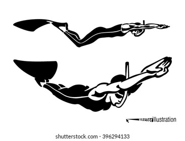 Speed swimming under water. Vector set