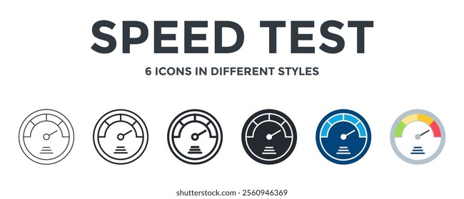 SPEED TEST icon in different style vector illustration. Designed in thin line, regular line, bold line, glyph, color fill, and flat style can be used for web