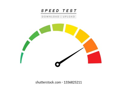 Speed test internet measure. Speedometer icon fast upload download rating. Quick level tachometer accelerate.