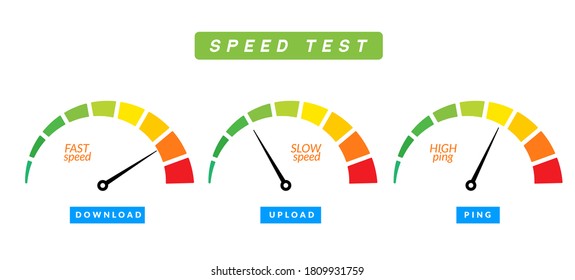 Speed Test Internet Measure. Speedometer Icon Fast Upload Download Rating. Quick Level Tachometer Accelerate