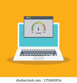 Speed test on laptop. Speedometer Internet Speed . Website speed loading time. EPS10 Vector illustration. All elements are in separate layer.