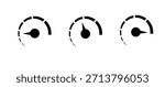 Speed test set icon. Speedometer icon. Circle with arrow and scale. Minimum, average and maximum speed. Fuel level in the tank.