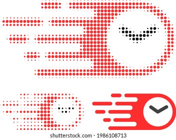 Icono de velocidad de medio tono punteado. El patrón de semitono contiene puntos de círculo. Icono vectorial de tiempo de velocidad en un fondo blanco.