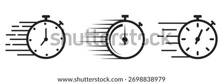 Speed time icon. Rapid line symbol. Stopwatch fast icon. Quick time icon. Fast delivery icon. Time sign. Quick timer response sign, time management concept, urgent work with timer.