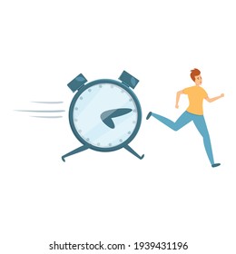 Icono de administración del tiempo de velocidad. Hombre corriendo contra reloj. Caricatura del icono del vector de gestión del tiempo de velocidad para el diseño web aislado en fondo blanco