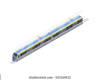 Speed train isometric projection icon. Modern locomotive with wagon leaving tunnel vector illustration isolated on white background. For game environment, transport infographics, logo, web design