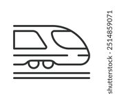 Speed train, in line design. High-speed rail, bullet train, fast train, railway, transportation on white background vector. Speed train editable stroke icon.