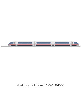 Tren rápido. Viajes en tren sobre rieles, ilustración vectorial