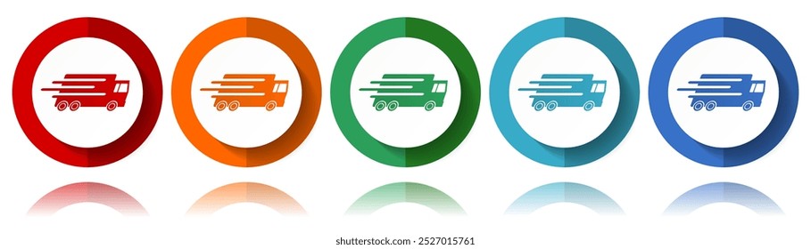 Speed transport, fast delivery, truck vector icons, flat icon set for logo design, webdesign and mobile applications, colorful web button collection in eps 10