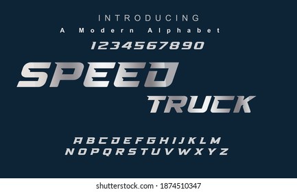 Speed Truck Font. Abstract Modern Urban Alphabet Fonts. Typography Sport, Technology, Fashion, Digital, Future Creative Logo Font. Vector Illustration